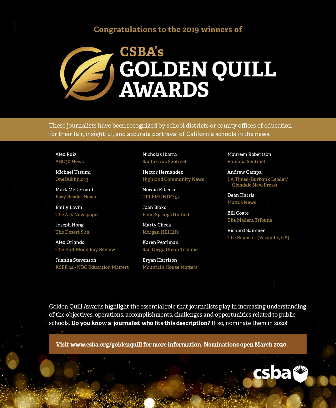CSBA Golden Quill Awards Advertisement 