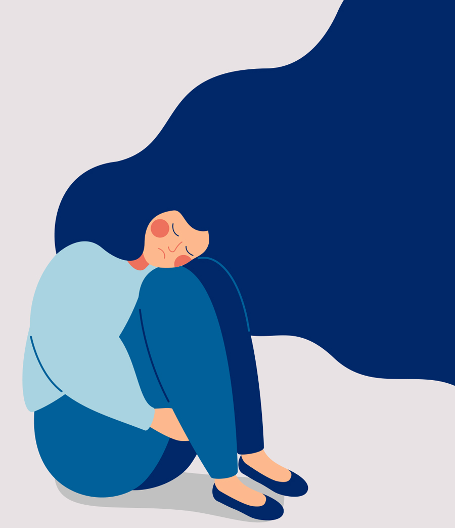 young teen with head on knees illustration