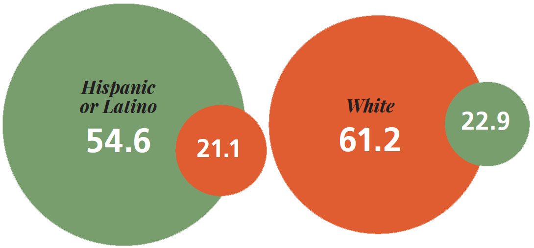 Percentage of students and teachers that are Hispanic or Latino and White