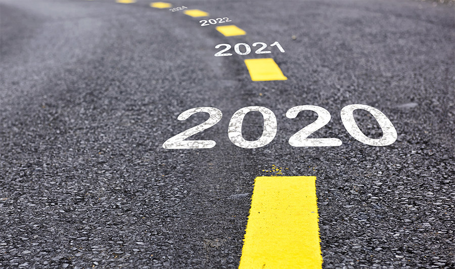 2020 and beyond printed on road timeline