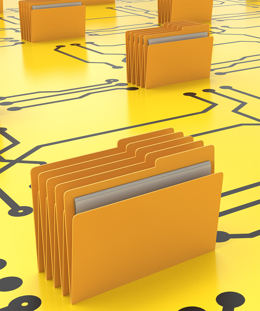 piles of yellow folders 