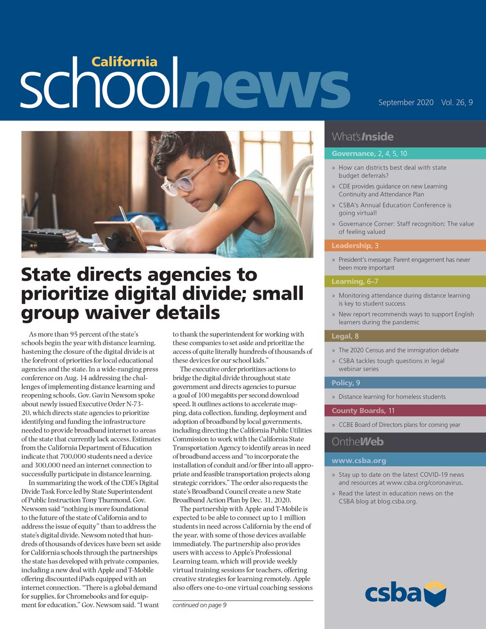 California School News September 2020 Cover