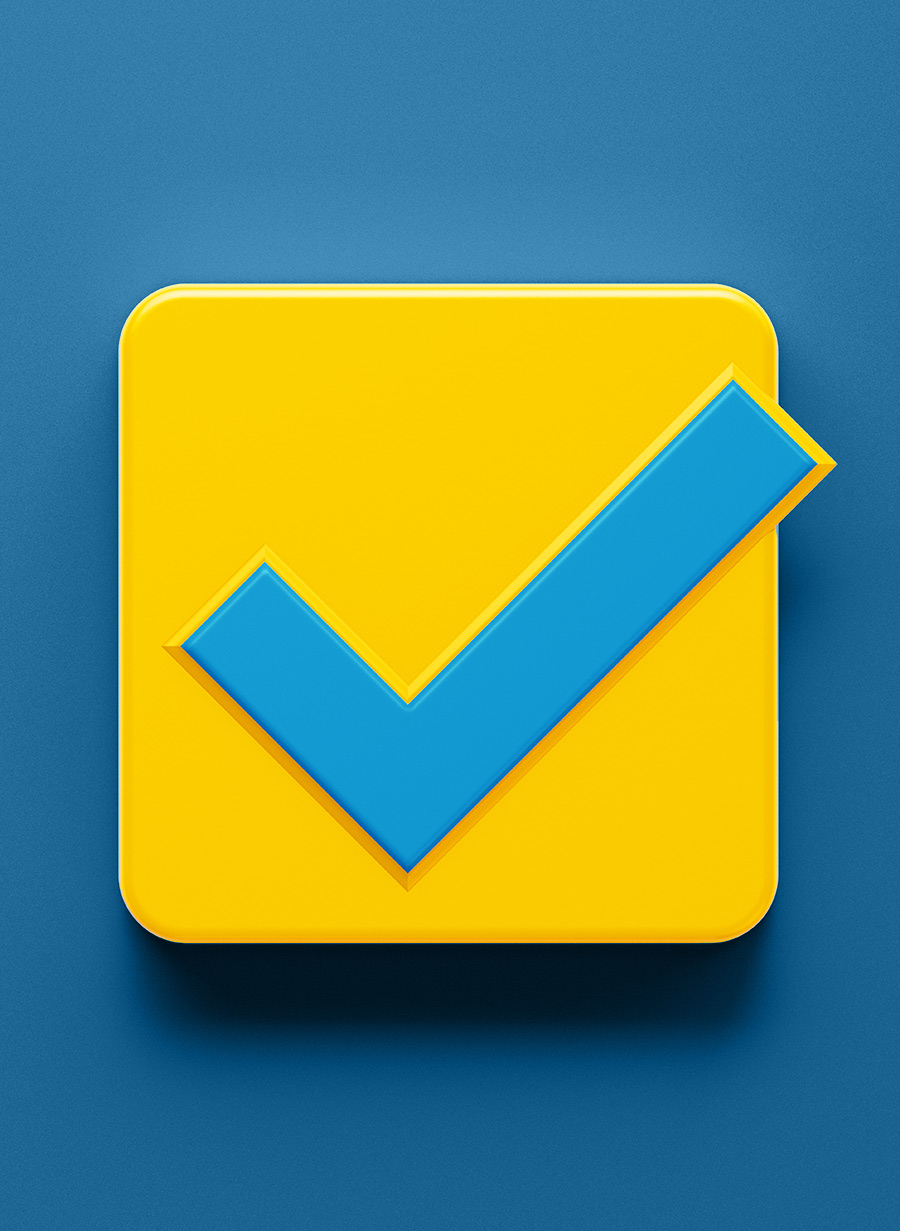 yellow check mark on blue background