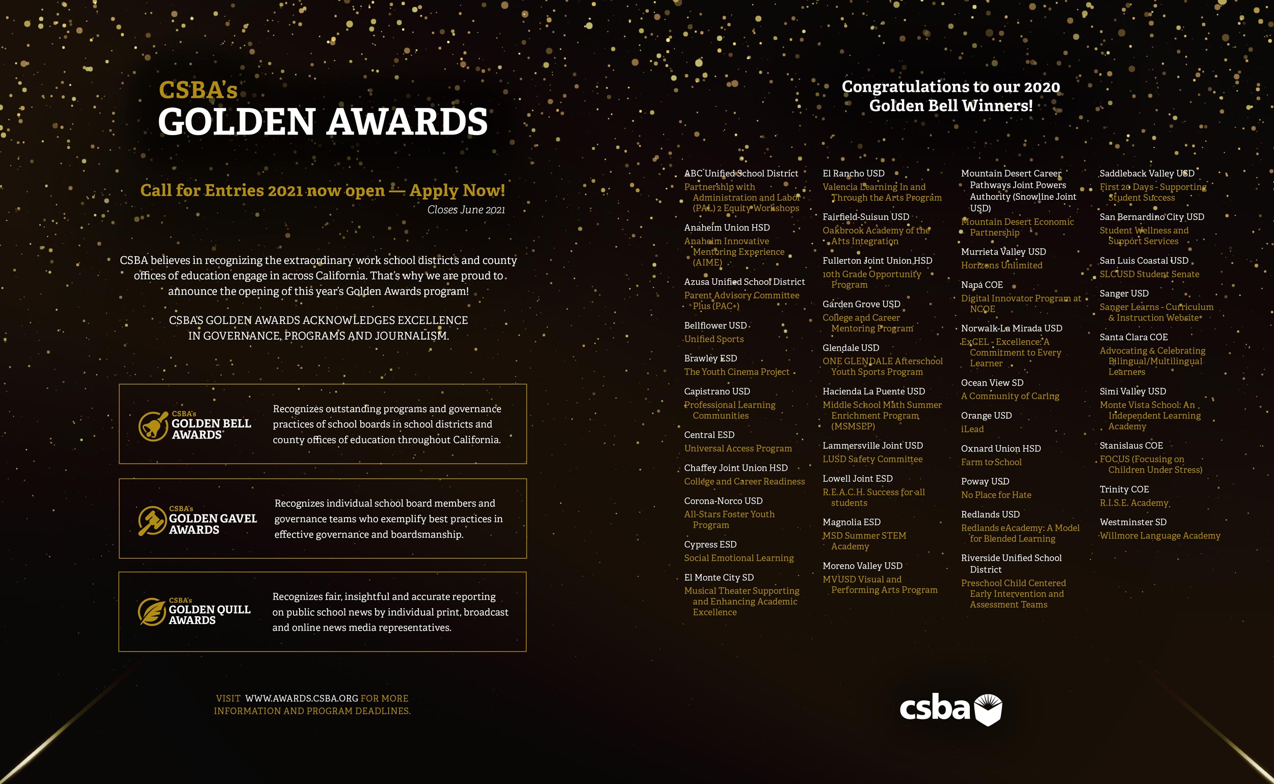 CSBA's Golden Awards Advertisement