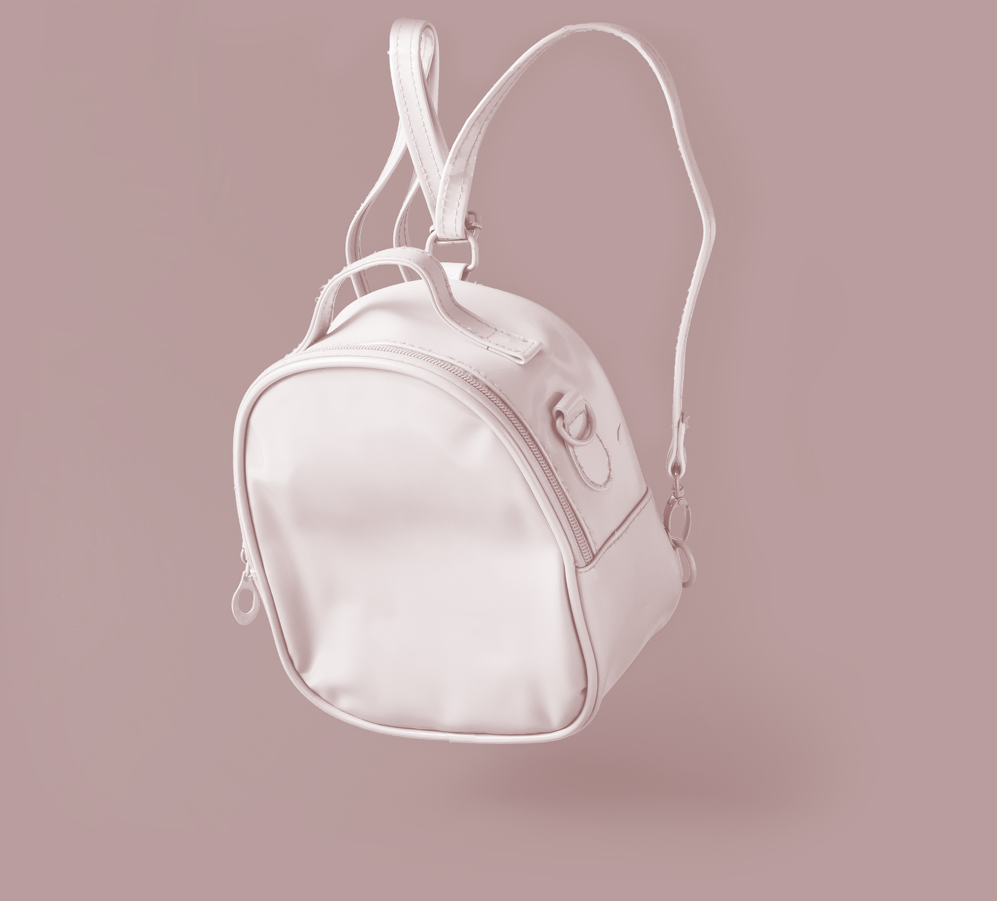 zipped up white backpack