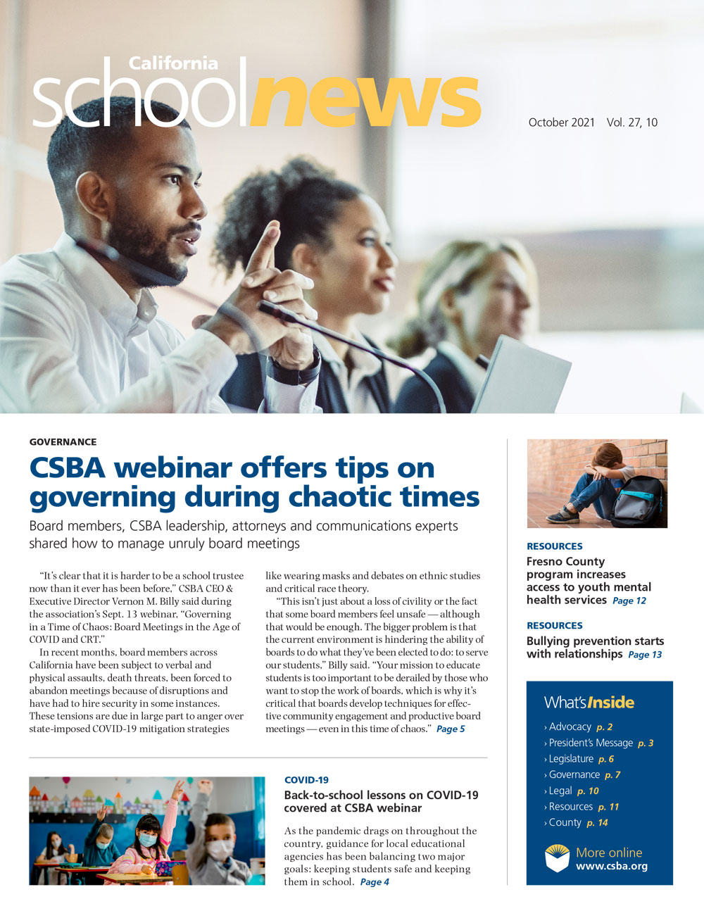 CSBA Newsletter October 2021 cover