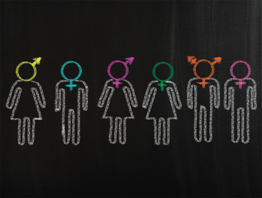 A chalkboard representation of different gender-neutral language individuals