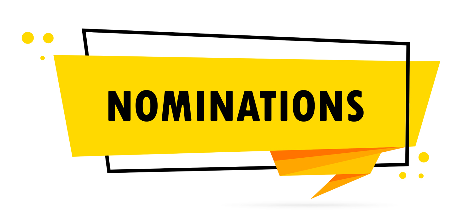 a bright yellow banner reading "Nominations"
