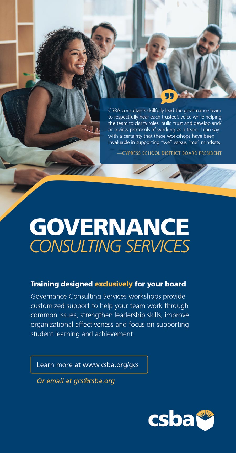 CSBA Governance Consulting Services Advertisement