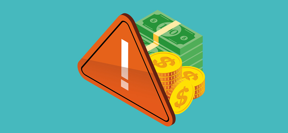 illustration of an orange caution sign positioned in front of money