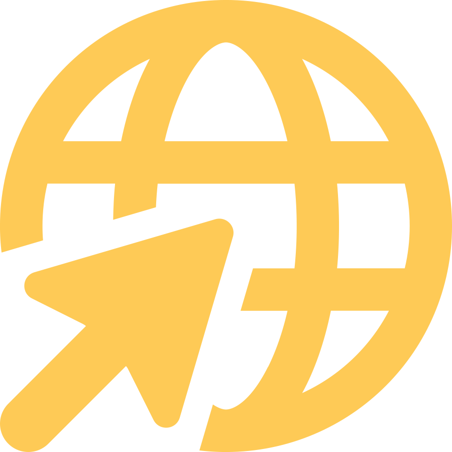 yellow icon of a cursor hovering over a globe