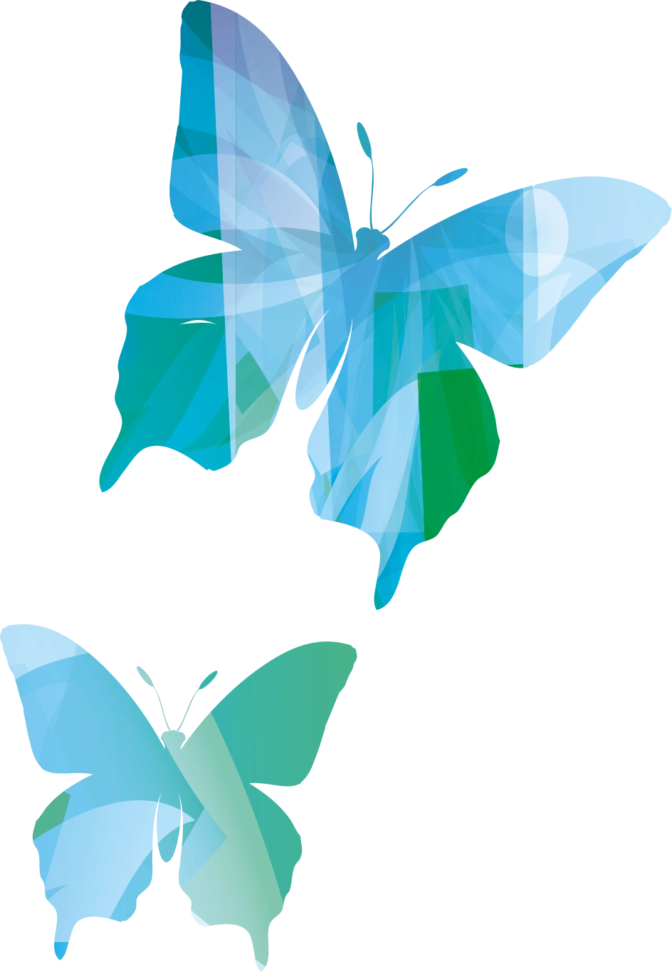 Two abstract blue and green butterflies.