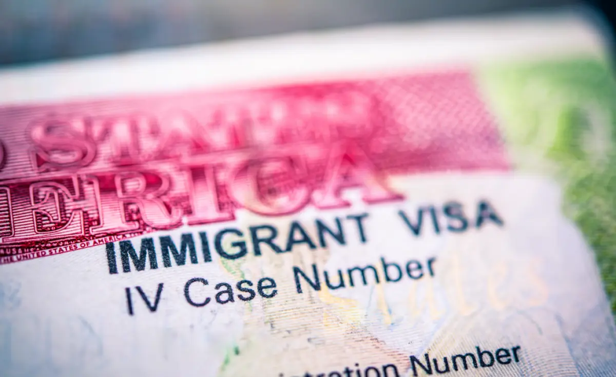 zoomed view at the corner of an Immigrant Visa paperwork with vibrant magnetic inks