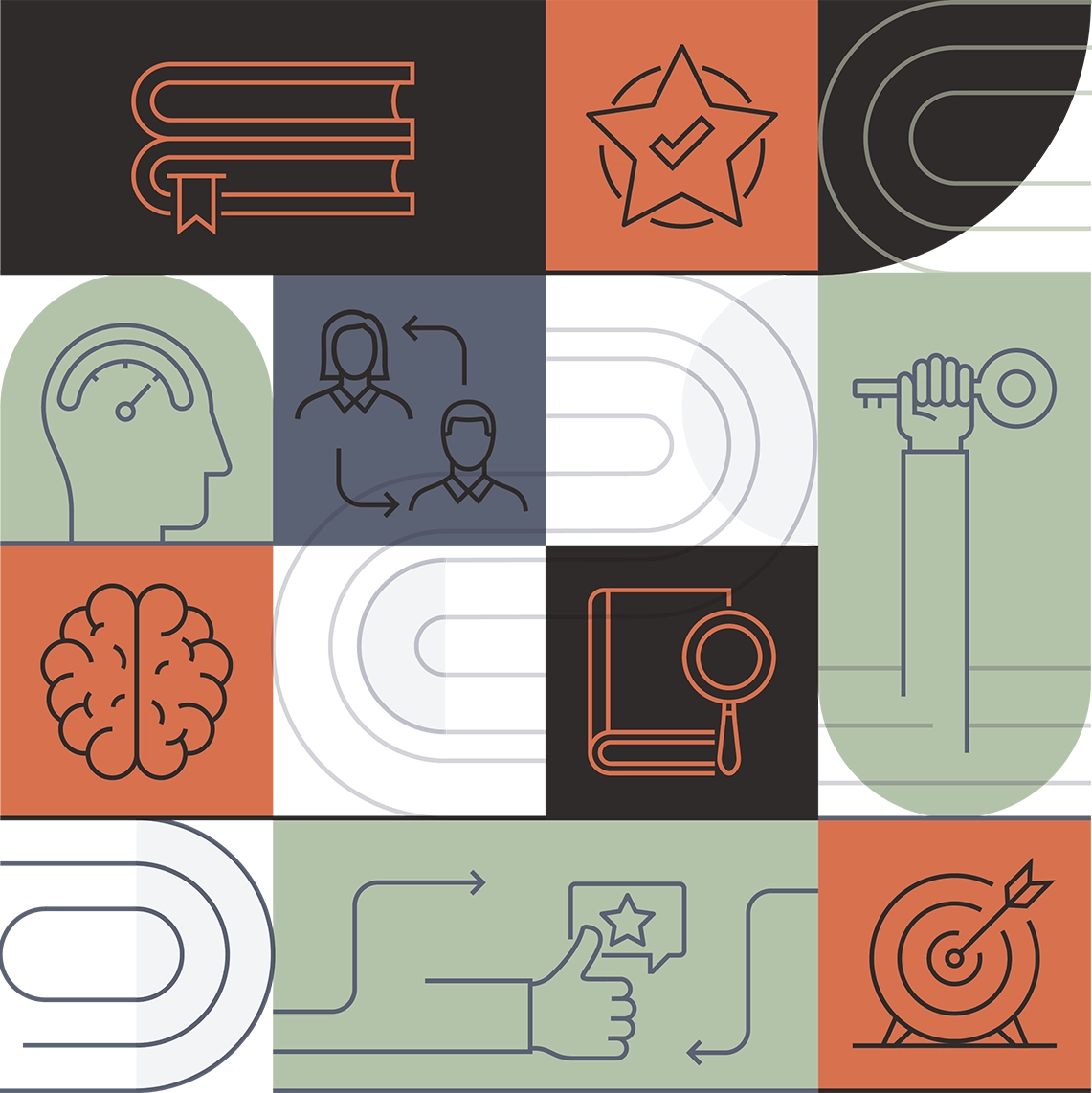cropped view of various vector illustrated learning icons