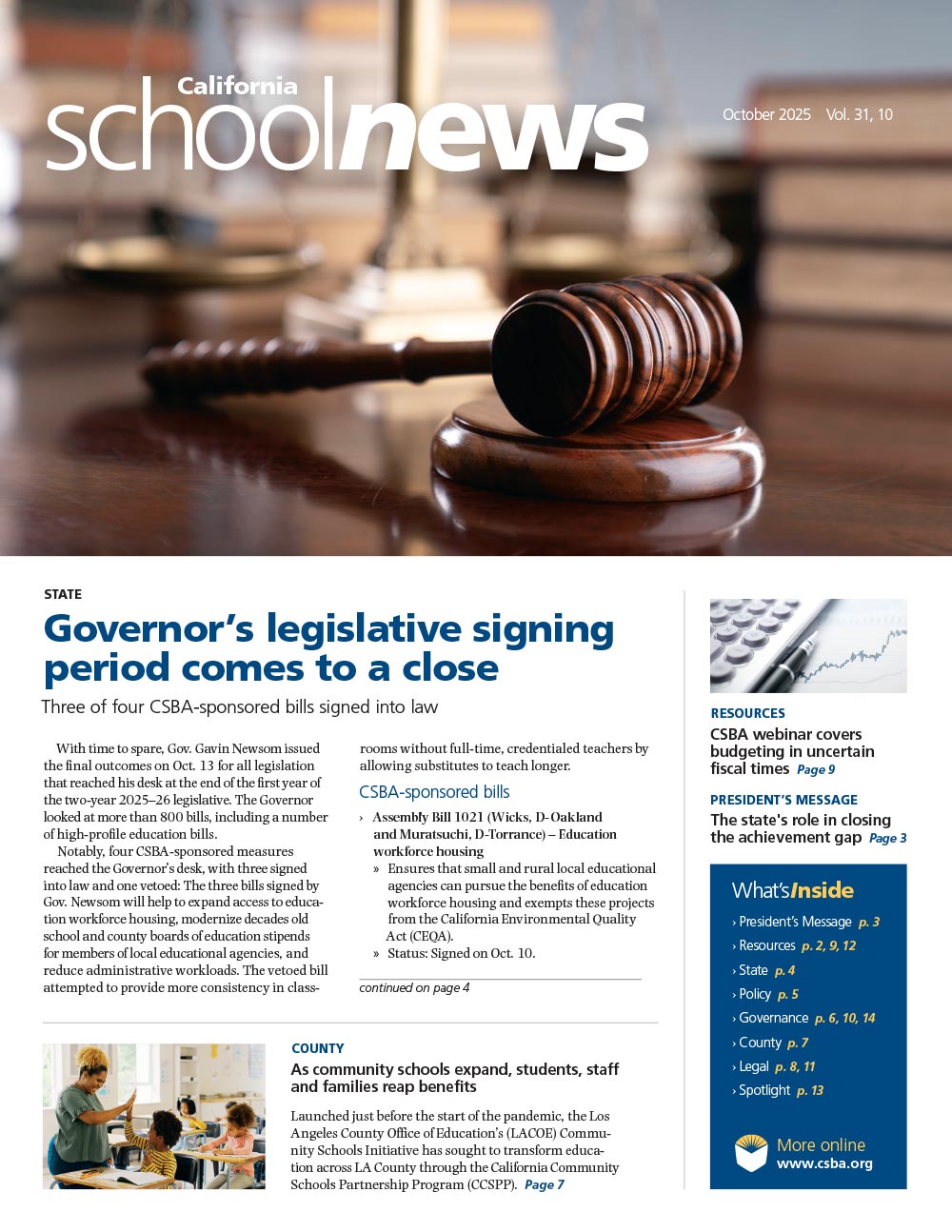 CSBA Newsletter October 2025 cover