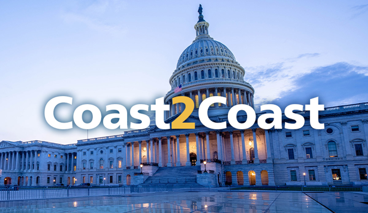 Get ready for Coast2Coast The Coast2Coast Federal Advocacy Conference logo overlaid on a wide-angle photograph of the United States Capitol Building at dusk