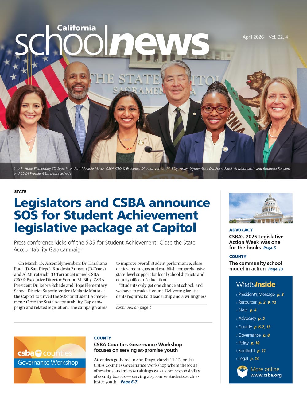 CSBA Newsletter April 2026 cover