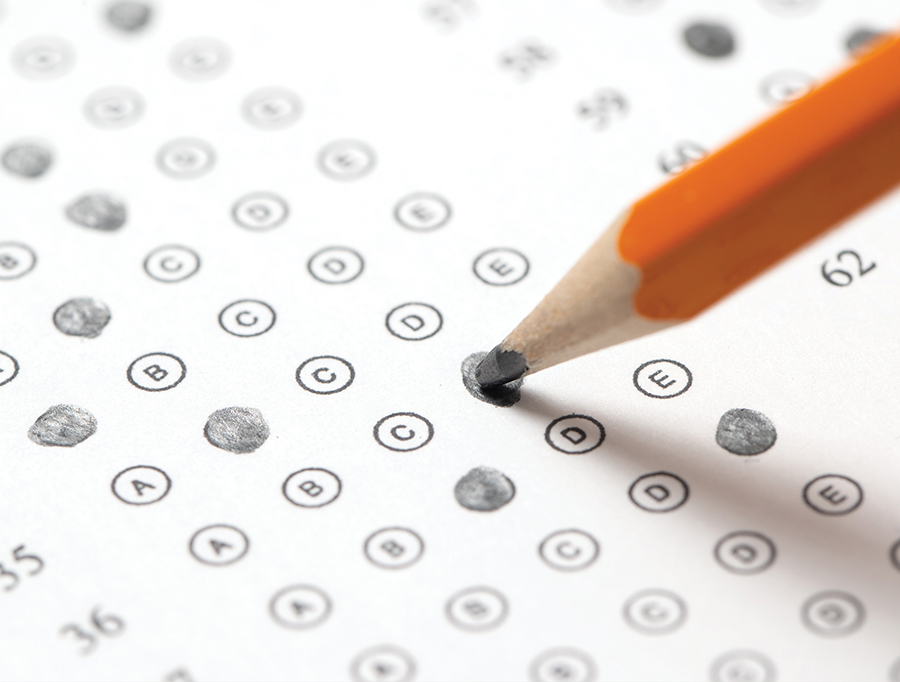 A pencil filling in a multiple-choice bubble on a standardized test answer sheet.